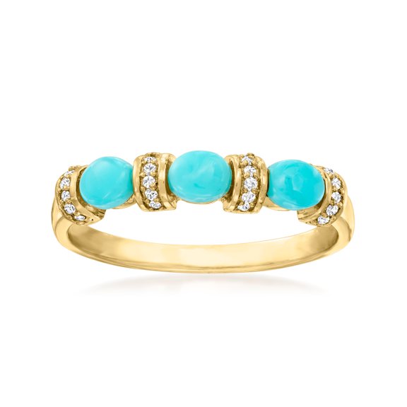 Ross-Simons Turquoise Ring With Diamond Accents in 10kt Yellow Gold, Women's, Adult
