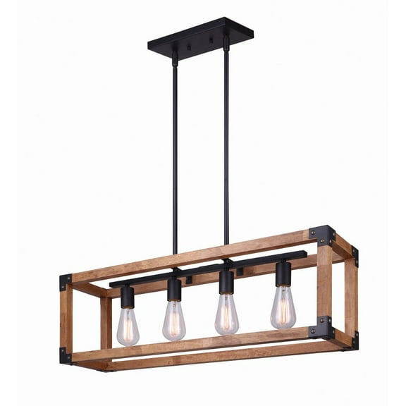 Canarm ICH756A04BKW32 Chandeliers Black and Wood Metal/Wood Moss