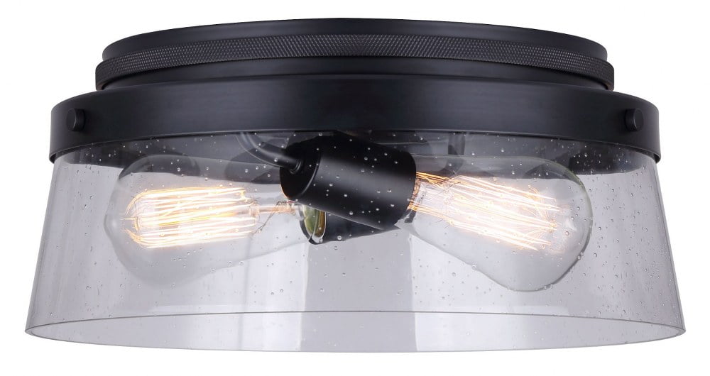 Matte Black Glass Drum Flush Mount Ceiling Light
