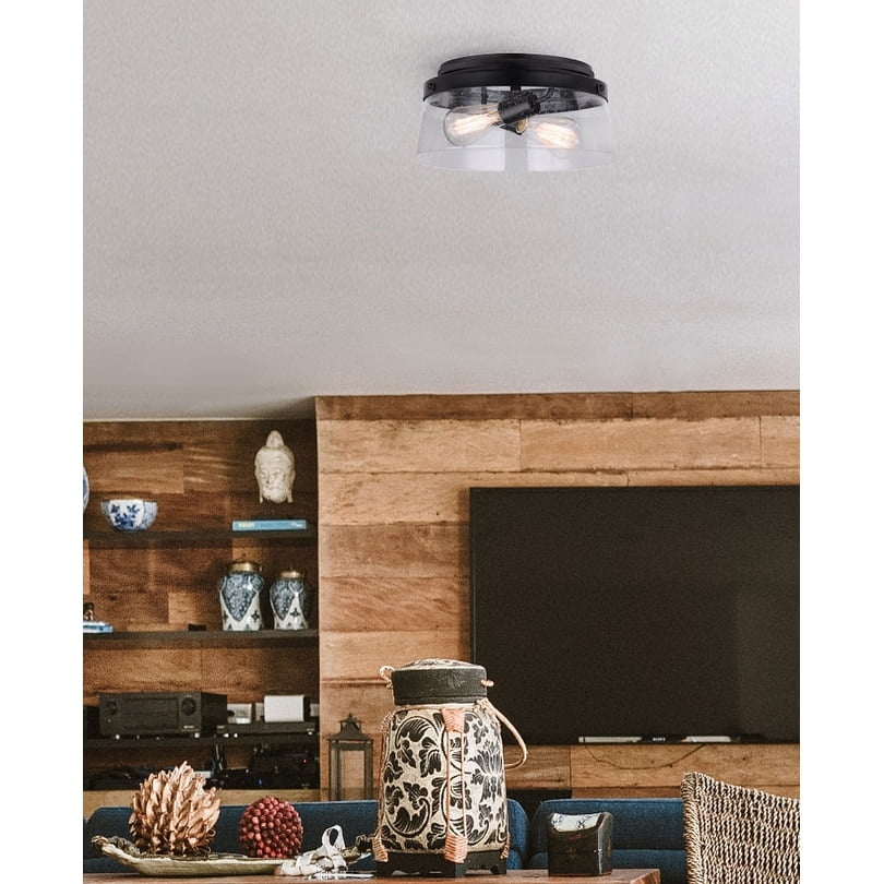 Matte Black Glass Drum Flush Mount Ceiling Light