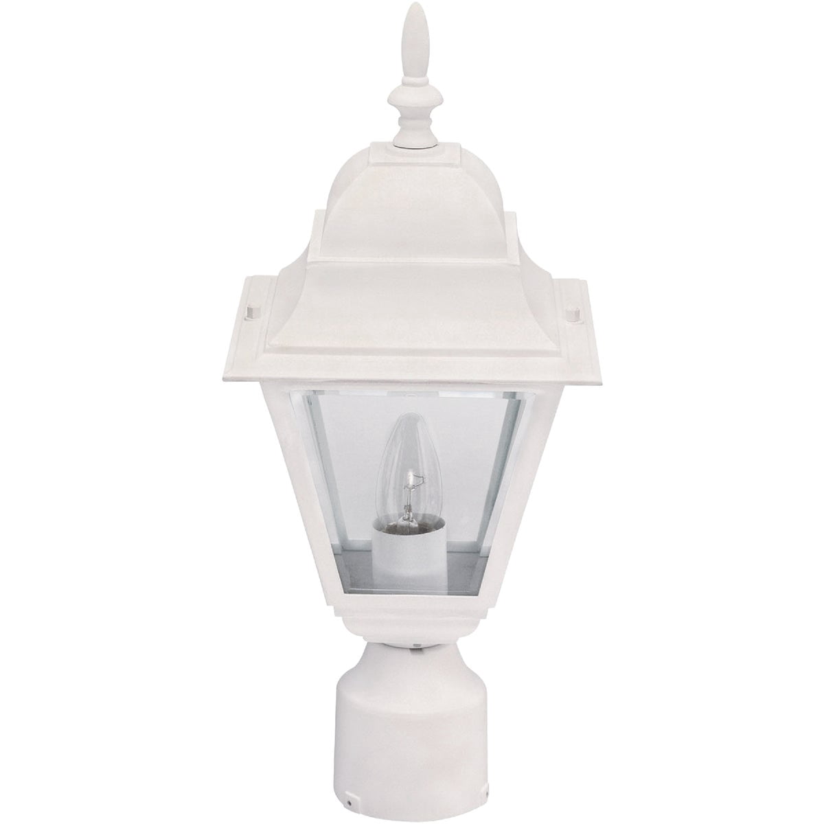 Canarm Outdoor Post Light Fixture Beveled Glass - White Aluminum - 1 Light, No Bulb Included — Residential Use, Standard Application