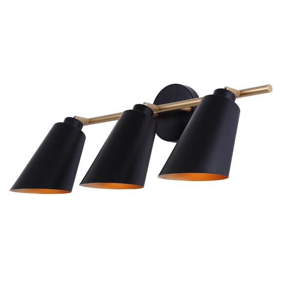 Canarm Rame 3-Light Bathroom Vanity Light, Matte Black and Gold Finish Modern Wall Sconce for Bathroom, Powder Room, or Mirror Lighting