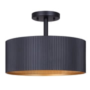 Canarm Rexton 2-Light Semi-Flush Mount Ceiling Light, 13-Inch Matte Black and Gold Ribbed Metal Shade, Modern Lighting for Living Room, Bedroom or Hallway