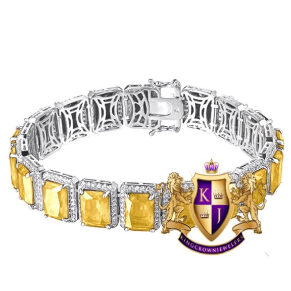 Canary Citrine Solitaire Genuine White Gold Over Sterling Silver Tennis Bracelet