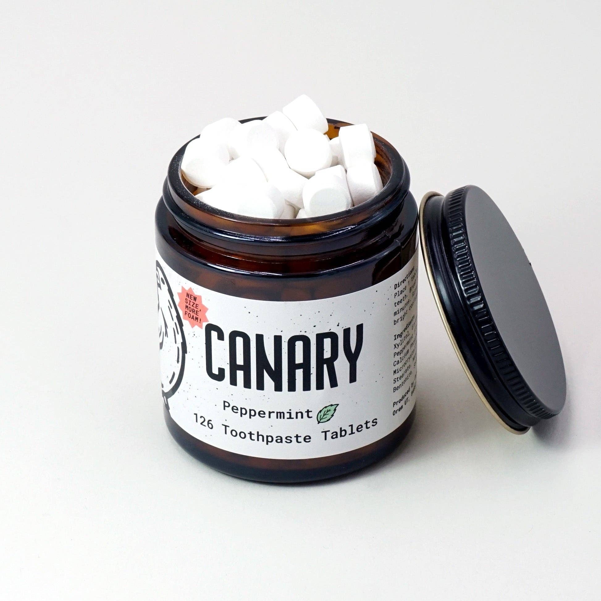 Canary Peppermint Toothpaste Tablets - 2 month supply jar - 126 tablets