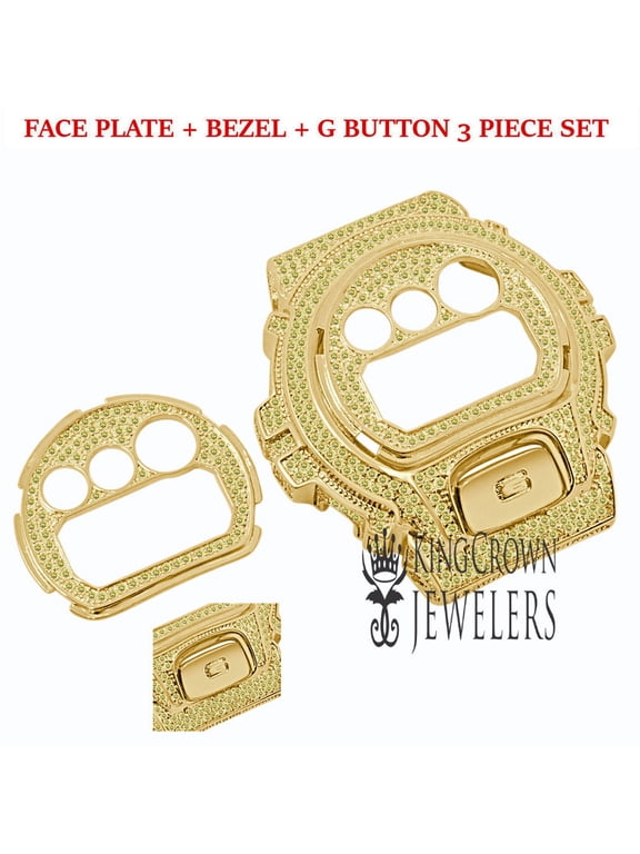 Canary Gold Face Plate + Bezel + G Button 3 Piece Combo Set G-Shock DW6900 Simulated Diamond Watch Custom Cover Case