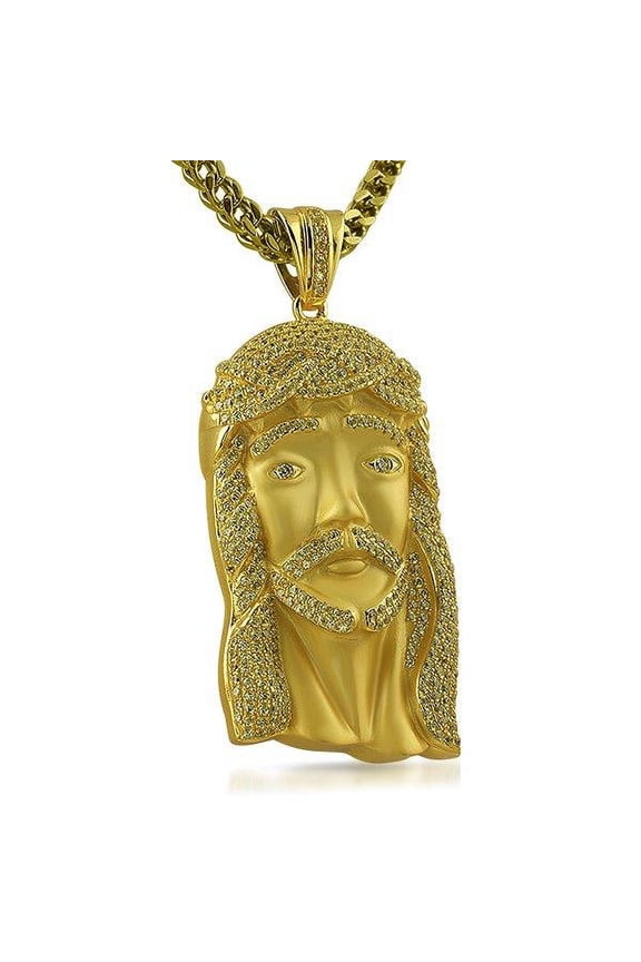 Canary Gold Jesus Piece CZ Iced Out Pendant Micro Pave