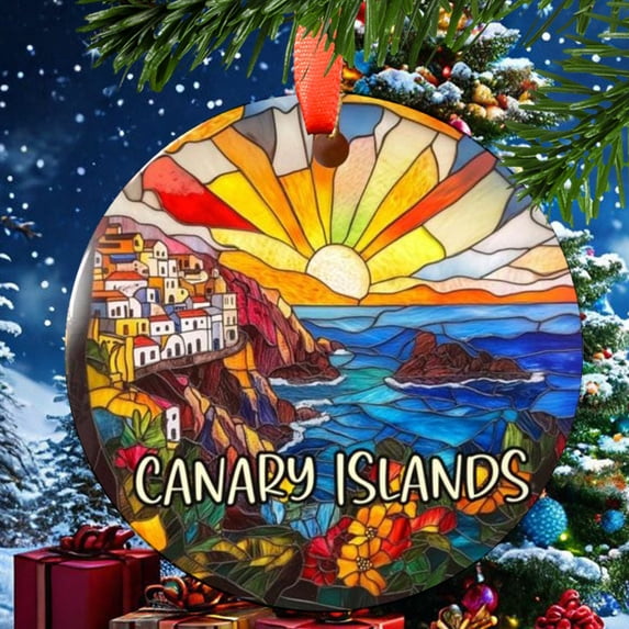 Canary Islands Christmas Ornament, Ceramic, Acrylic - Travel Souvenir, Festive Tree, Keepsake 2025, Gift for Explorers, Commemorative, Holiday Tree Decoration