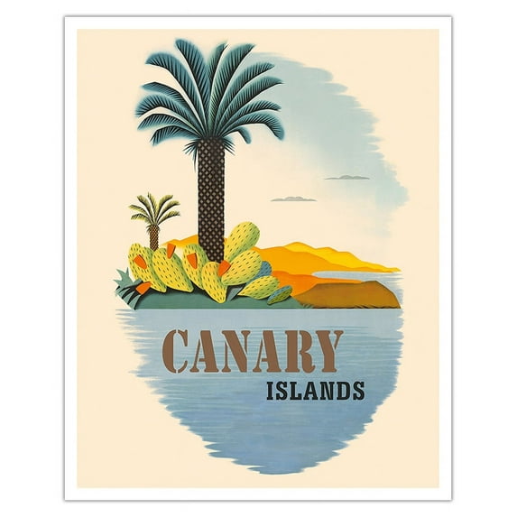Canary Islands - Palm Trees and Cactus - Vintage Travel Poster c.1950s - Fine Art Matte Paper Print (Unframed) 16x20in