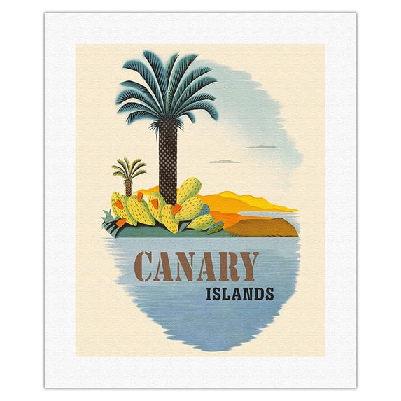 Canary Islands - Palm Trees and Cactus - Vintage Travel Poster c.1950s - Fine Art Rolled Canvas Print 16in x 20in