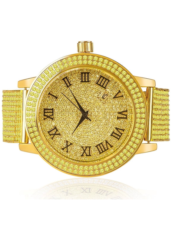 Canary Roman Dial Gold Tone Custom 2 Row Bezel 10 Row Band Joe Rodeo Jojo Jojino Khronos Watch W/Date