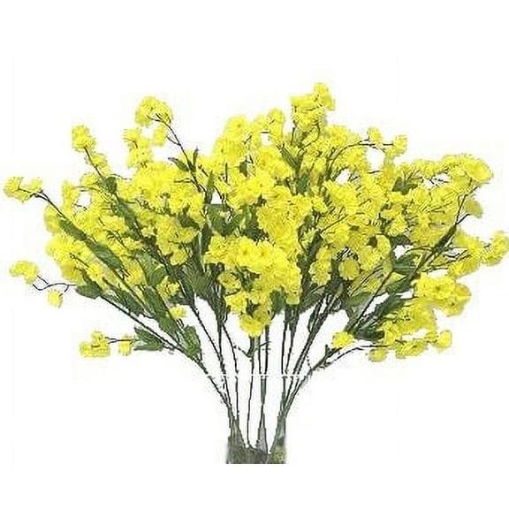 Canary Yellow Baby Breath 18in Artificial Polysilk Faux Fake Flower Gypsophila Stems for Craft Home Garden Bouquet Arrangement Ceremony Wedding Arch Floral Wall Aisle Decor (Yellow, Set of 2 Dozen)