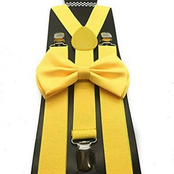 Canary Yellow Bowtie Suspenders Set Wedding Prom Adult or Teens Adjustable Bow Tie & Suspenders