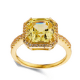 thumbnail image 1 of Canary Yellow Sapphire Asscher Cut Halo Ring For Women-Created Yellow Sapphire Gemstone Statement Ring 18K Yellow Gold Plated Sterling Silver Ring Jewelry Gift for Her, 1 of 10