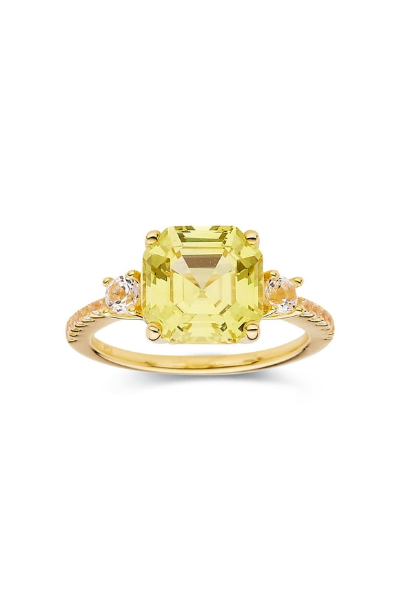 Canary Yellow Sapphire Asscher Cut Ring For Women in 18 Kt Yellow Gold Plated Sterling Silver- Yellow Fashion Rings For Her