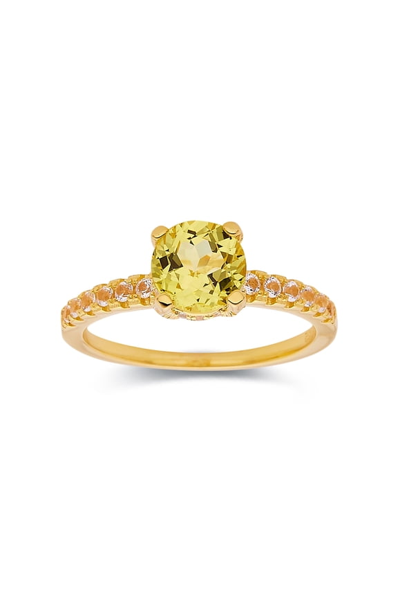 Canary Yellow Sapphire Solitaire Engagement Ring For women in Round Shape -Created Yellow Sapphire Gemstone Ring 18K Yellow Gold Plated Sterling Silver Ring Jewelry Gift for Her