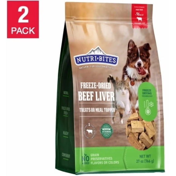 Canature NutriBites Freeze Dried Beef Liver, Dog and Cat Treat 27oz, 2-pack