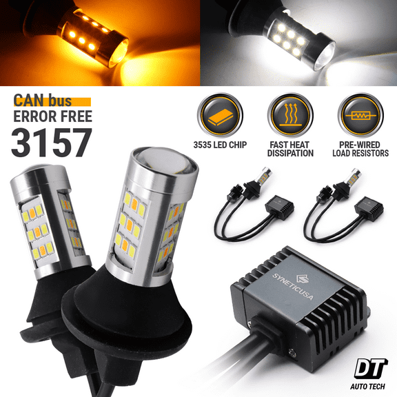 Canbus 3157 Switchback LED Turn Signal Parking DRL Light Bulbs Kit White/Amber
