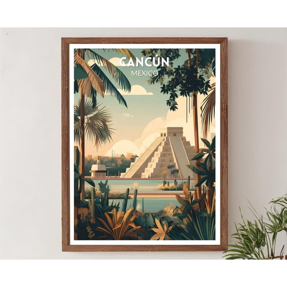 CancĂșn Mexico Retro Travel Mid Century Modern Vintage Coastal North America Wall Art, Unframed Poster
