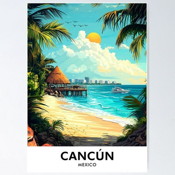 Cancún Mexico Retro Travel Print Poster Wall Art, Modern Wall Decor For Living Room Bedroom, 8x12 UNFRAMED