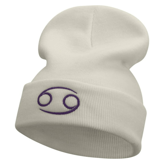 Cancer Astrology Embroidered 12 Inch Long Knitted Beanie - Birch OSFM