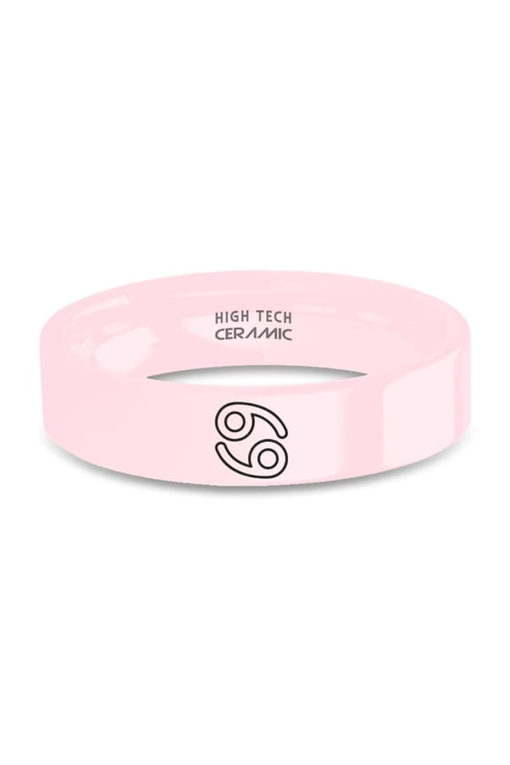 Cancer Astrology Symbol Engraved Pink Ceramic Wedding Band, 6mm, Size 9