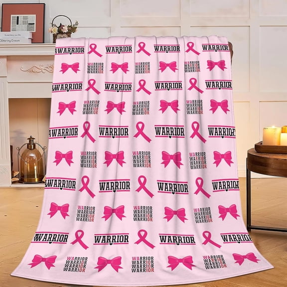 Cancer Awareness Blanket for Women Cancer Survivor Throw Blanket Pink Ribbon Soft Cozy Fleece Fuzzy Stuffed Plush Flannel Gifts for Girls Adults 40''''x50''''