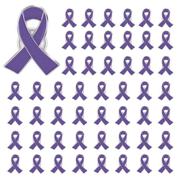 Cancer Awareness Brooch 50 Pcs, Purple Ribbon Metal Lapel Pin for Clothing and Craft Projects, Cancer Awareness Pin for Charity Event Health Walk, Ribbon Brooch for Bag Decoration