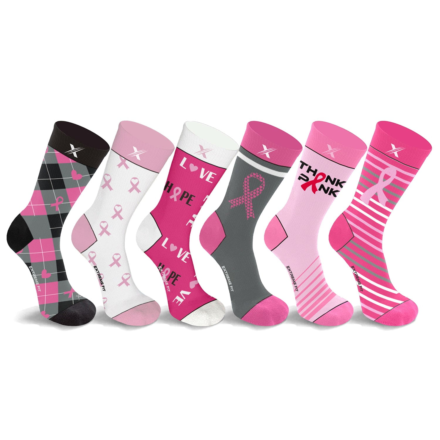 Cancer Awareness Compression Socks - Crew Socks for Running - 6 Pair