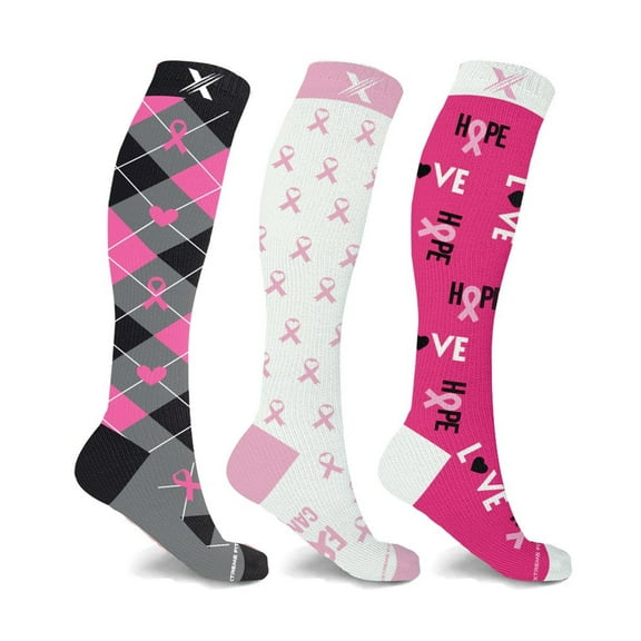 Cancer Awareness Compression Socks - Knee High Socks for Running - 3 Pair