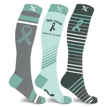 Cancer Awareness Compression Socks - Knee High Socks for Running - 3 Pair