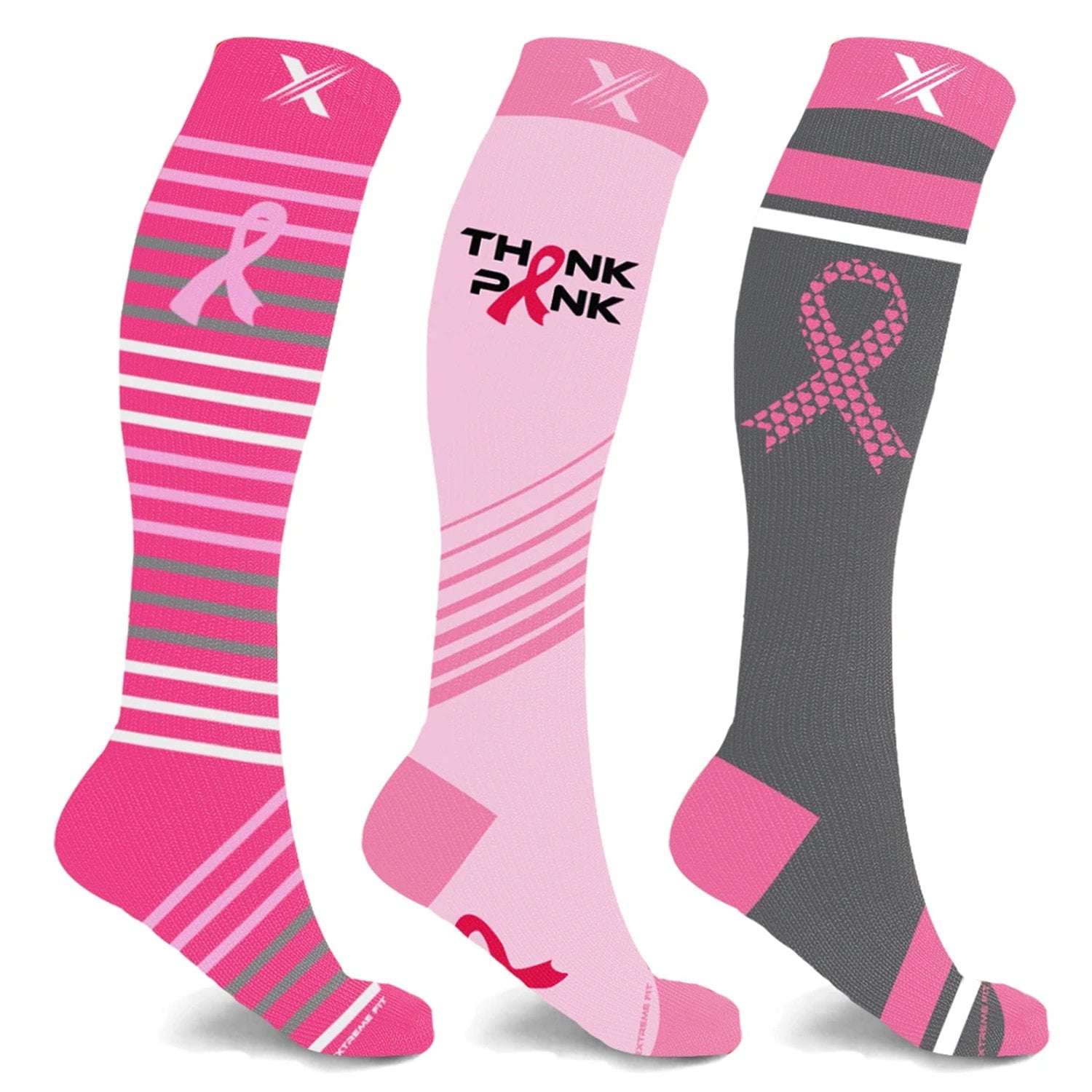 Cancer Awareness Compression Socks - Knee High Socks for Running - 3 Pair