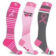 Cancer Awareness Compression Socks - Knee High Socks for Running - 3 Pair