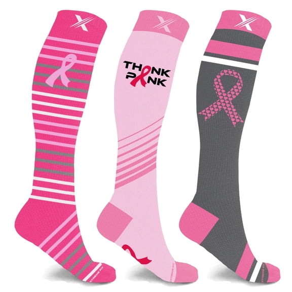 Cancer Awareness Compression Socks - Knee High Socks for Running - 3 Pair