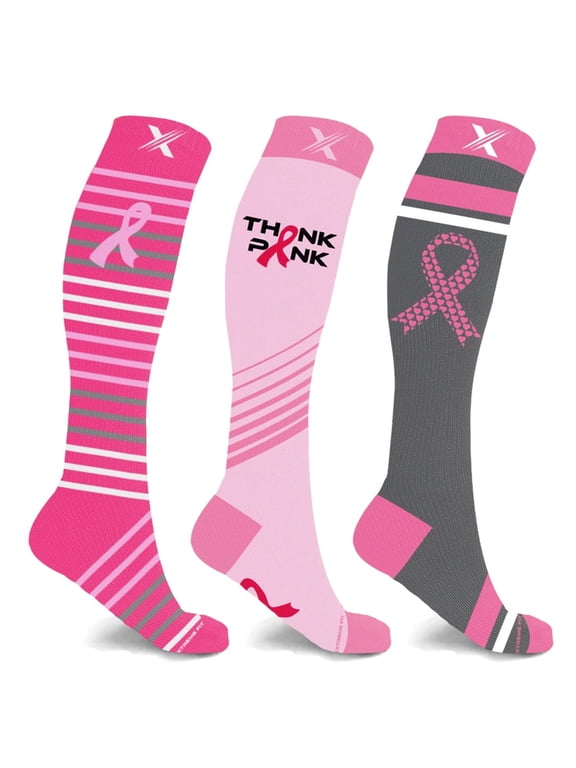 Cancer Awareness Compression Socks - Knee High Socks for Running - 3 Pair