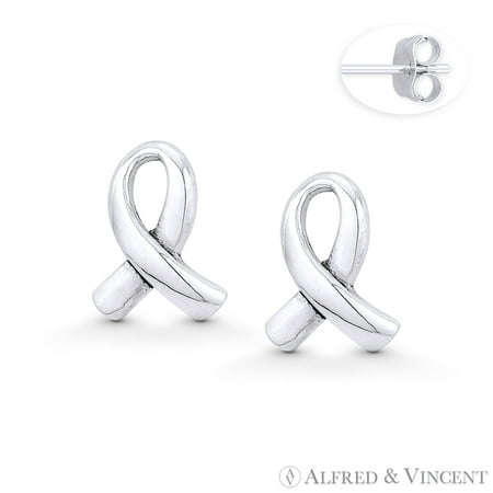 Cancer Awareness Ribbon 12x9mm Stud Earrings in .925 Sterling Silver