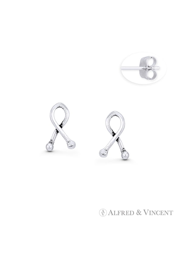 Cancer Awareness Ribbon 9x8mm Stud Earrings in Oxidized .925 Sterling Silver