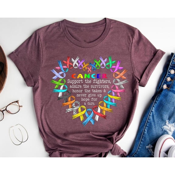 Cancer Awareness Ribbon Heart T-Shirt: Support the Fighters TSHIRT All Size S-5XL
