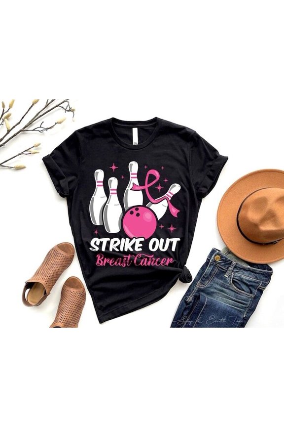 Cancer Awareness Shirt, Breast Cancer Shirt, Support Shirt, Strike Out Bowlin...