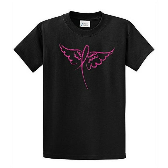 Cancer Awareness Short Sleeve T-shirt Ribbon Angel Wings-Black-Medium