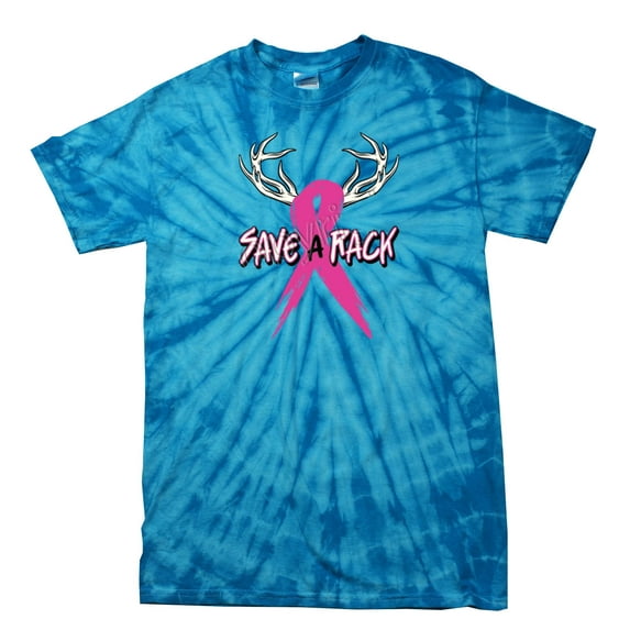 Cancer Awareness Short Sleeve T-shirt Save A Rack Antlers Ribbon-Bluetiedye-Large