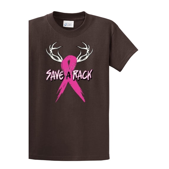 Cancer Awareness Short Sleeve T-shirt Save A Rack Antlers Ribbon-Brown-XL