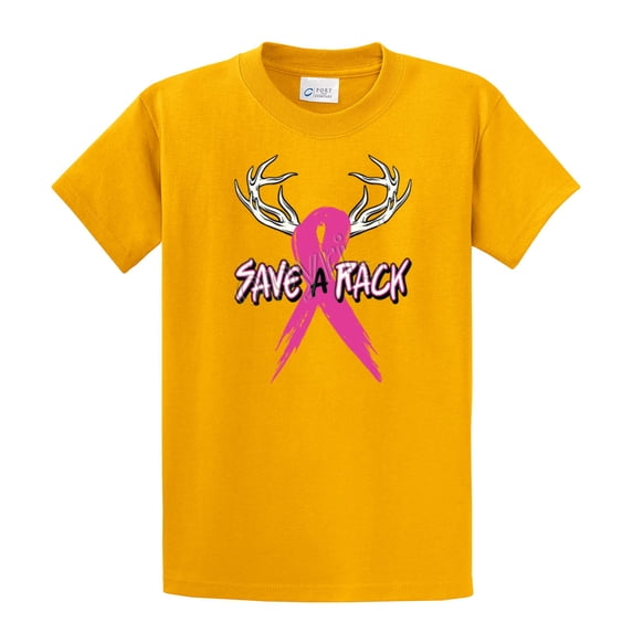 Cancer Awareness Short Sleeve T-shirt Save A Rack Antlers Ribbon-Gold-XXXL