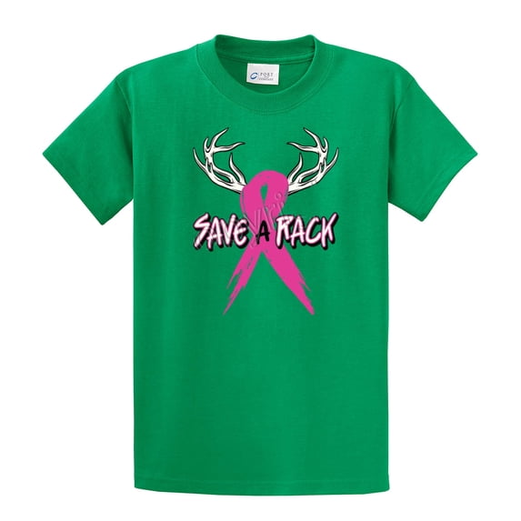 Cancer Awareness Short Sleeve T-shirt Save A Rack Antlers Ribbon-Kelly-XL