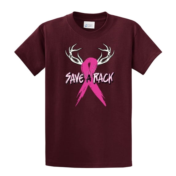 Cancer Awareness Short Sleeve T-shirt Save A Rack Antlers Ribbon-Maroon-XXL