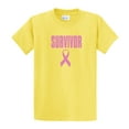 thumbnail image 1 of Cancer Awareness Short Sleeve T-shirt Survivor in Pink with Ribbon-Yellow-Small, 1 of 4