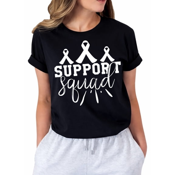 Cancer Awareness Support Squad Ribbon T-Shirt for Women, Strength Hope Support Short Sleeve Graphic Shirt