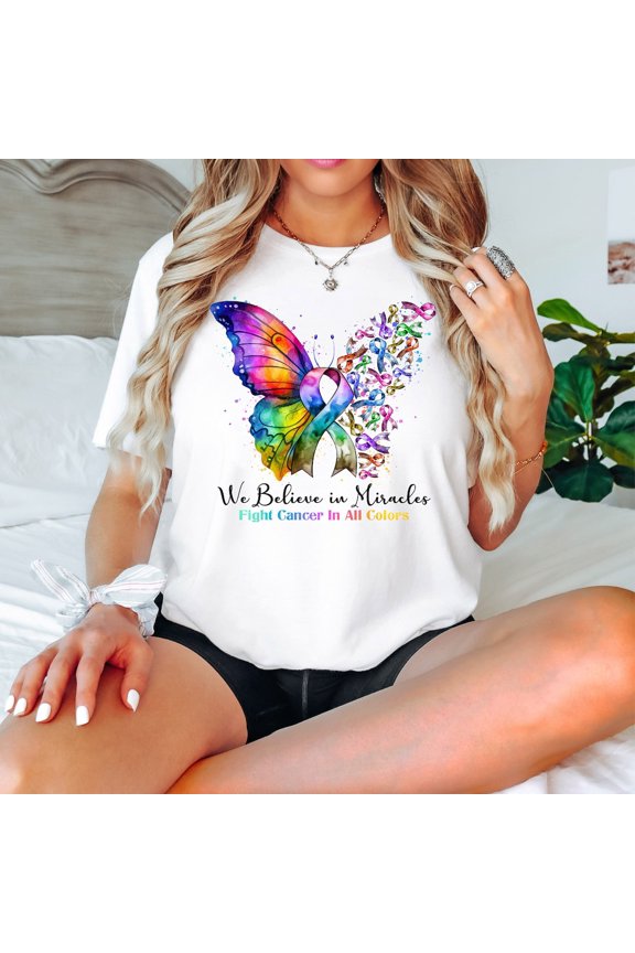 Cancer Awareness T-Shirt: Ribbon Butterfly Design All Size S-5XL