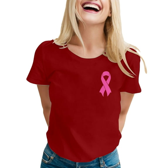 Cancer Awareness T-Shirt for Women Stylish Comfortable Loose Fit Casual Everyday Wear Support Ribbon Print Spring Summer Fall Tee