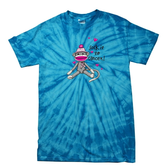 Cancer Awareness T-shirt Sock It to Cancer Monkey Cute Fund Raising Support Breast Raise Unisex Tee Shirt -Bluetiedye-XL